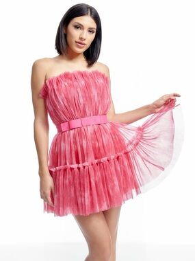 NWT Dress The Population Petra Raspberry Multi Pink Strapless Tulle Mini Dress